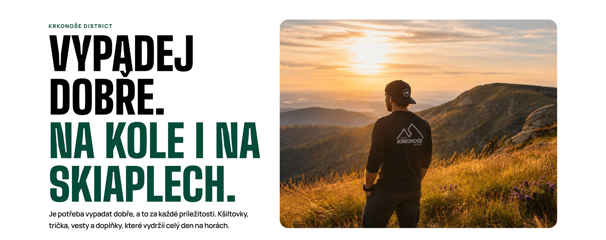 Úvodní banner s nadpisem Vypadej dobře. Na kole i na skiaplech a fotkou z hor